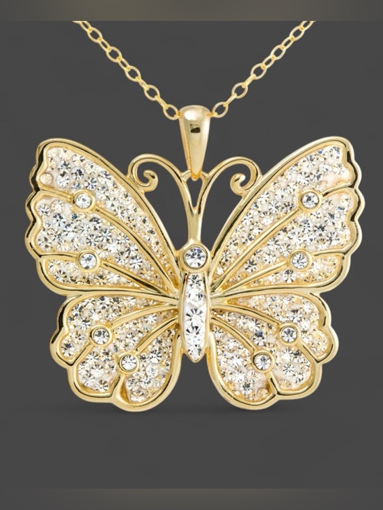 JCM Jewelry - Jacmel Mauritius JCM Butterfly Necklace 925 Sterling Silver CZ Gold Overlay Pavé